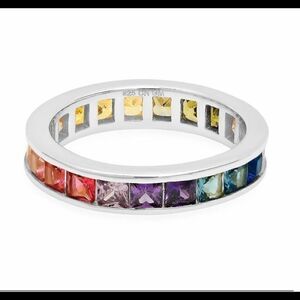 JEN HANSEN STERLING SILVER CUBIC ZIRCONIA RAINBO CHANEL RING MULTICOLOR RAINBOW